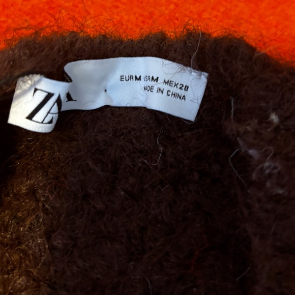 Zara cream, brown and red striped touch of wool poncho NWT - Picture 7 of 12